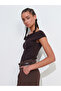 31718 Off-The-Shoulder Pleat Detail Top-Dark Brown - 5