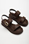 Rissoli Women's Dark Brown Double-Strap Buckle Detail Casual Comfortable Sandals