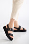 Rissoli Women's Black Double-Strap Buckle Detail Casual Comfortable Sandals - 6