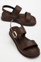 Rissoli Women's Dark Brown Double-Strap Buckle Detail Casual Comfortable Sandals - 2