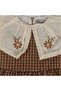 Girl's Ecru Brown Plaid Patterned Collared Scalloped Flower Embroidered Dress - 2
