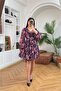 Women's Patterned Belt Detailed Mini Chiffon Dress Dpmy3585 - 2