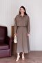 Dark Mink Polyviscon Pocket Jacket Skirt Set