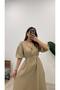 Women's Collar Piping Tie V-Neck Elastic Waist Sleeve Mouth Elastic Balloon Sleeve Long Dress - 2