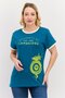 Women Crew Neck Short Sleeve Printed T-Shirt, Teal Blue