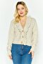 Women V-Neck Textured Cardigan, Beige