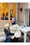 Women's Cream Shirt Navy Blue Skirt Suit - 3