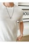Men's White Ribbed Crew Neck Knitwear T-Shirt - 5