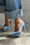Deft Stone Detailed Light Blue Denim Light Blue 13 cm Women's Classic Platform Heeled Shoes - 6