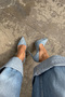 Deft Stone Detailed Light Blue Denim Light Blue 13 cm Women's Classic Platform Heeled Shoes - 7