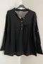 Women's Black Pocket Sleeves and Back Mesh Detailed Foldable Sleeves Cotton Linen Blouse