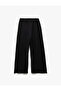 Elastic Waist Textured Palazzo Trousers with Slit Detail - 2