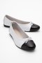 Jens White-Black Skin Genuine Leather Bow Women's Ballerina Shoes