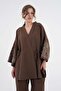 Women's Coffee Sleeves Sequin Sequins Embroidered Linen Kimono Jacket and Pants Bottom/Top Set 21061 - 5