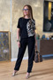 New Season Women's Short Sleeve Zebra Patterned Large Size Blouse Trousers Two Piece Set - 6