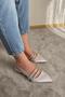 Women's Linda Silver Satin Two Rows of Stones Open Back 2 cm Heeled Pointed Toe Ballerinas - 4