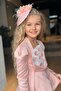 Girls' Square Neck Floral Bodice Asymmetric Cut Pink Dress - 5