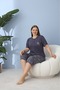 Women's Summer Short Sleeve Bermuda Bamboo Fabric Large Size Oversize Bamboo Navy Blue Pajama Set - 2
