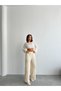 Women's Beige New Elastic Waist Side Slit Modal Textured Bow Brshka Trousers - 7