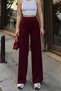 Burgundy High Waist Elastic Grass Detail Wide Leg Women's Sweatpants - 5