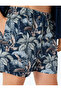 Oversize Waist Lace-Up Leaf Patterned Swim Shorts with Pocket Detail - 5