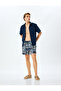 Oversize Waist Lace-Up Leaf Patterned Swim Shorts with Pocket Detail