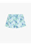 Tie Waist Swim Shorts with Palm Print Detail