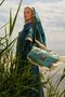 Petrol Color Painting Patterned Cotton Silk Shawl - 2