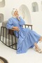Embossed Patterned Hijab Dress Blue 1002-1 - 3