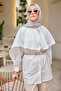 Women's puff sleeve double collar shirt white - 4