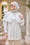 Women's puff sleeve double collar shirt white - 2