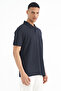 Navy Blue Polo Neck Logo Embroidered Standard Form Men's T-shirt - 88237 - 4