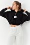 Women's Black Crop Top Sweatshirt with Half Zipper and Hood - 97155