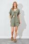 Women's Khaki Low Sleeve Tie Blouse Shorts Linen Suit - 2