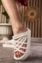 Daily Women's White Slippers with Knitted Detail, Thick Sole, Oval Toe, Sea Sandals 810 - 4