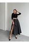 Women's Zippered Slit Godeli Anthracite Skirt - 4