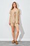 Women's Mink Low Sleeve Tie Blouse Linen Suit with Shorts - 2