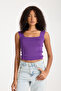 Purple Square Neck Sleeveless Crop Women's Knitwear - 5