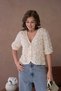 Women's V Neck Organza Flower Detail Button Blouse - 3