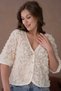 Women's V Neck Organza Flower Detail Button Blouse - 5