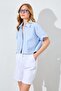 Women's Blue Double Pocket Low Sleeve Crop Shirt - 4