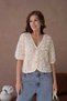 Women's V Neck Organza Flower Detail Button Blouse - 2