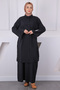 Black Drawstring Waist Tunic Dress Combination Set - 2