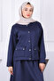 Navy Blue Scuba Jacket Skirt Suit - 4