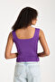 Purple Square Neck Sleeveless Crop Women's Knitwear - 6