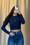 Women's Slim Fit Knitwear Round Neck Long Sleeve Crop