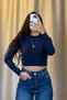 Women's Slim Fit Knitwear Round Neck Long Sleeve Crop - 3