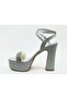 Feles 13 cm High Platform Single Band Heeled Stone Women's Evening Dress Shoes Silver - 5