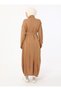 Belt Detailed Neck Zippered Knitwear Cardigan - Camel - Benin - 6