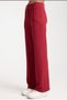Women's Burgundy Double Pocket Ribbed Belt Elastic Detailed Zippered High Waist Pleated Crepe Style Trousers. - 2